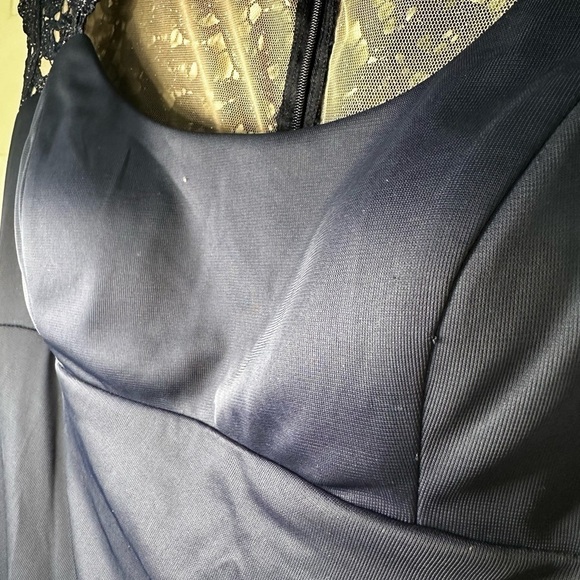 X by Xscape Stand-collar Illusion Back Gown Evening Women 14 Navy Built in Bra - Picture 9 of 12